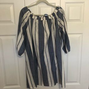 Linen off the shoulder striped dress.